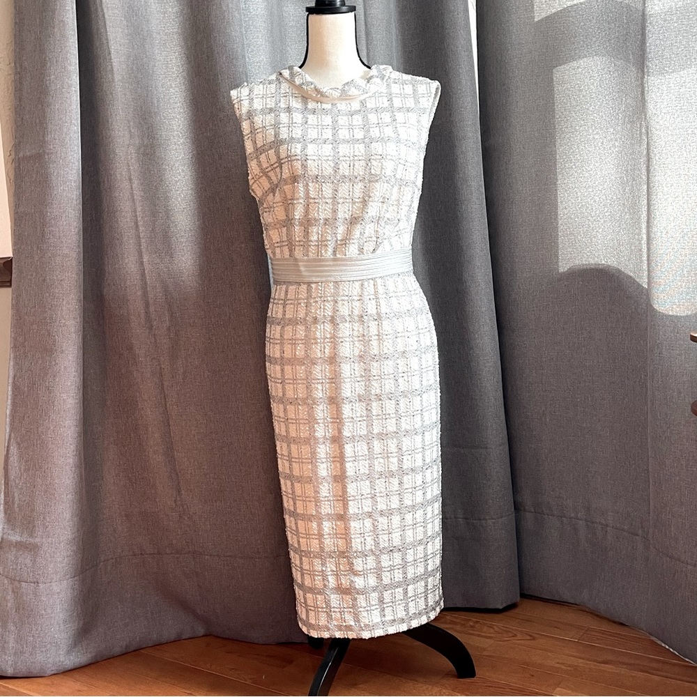 Classic dress in cream with silver sequins.  Midi, Size 8,Eva Mended, NY & Co